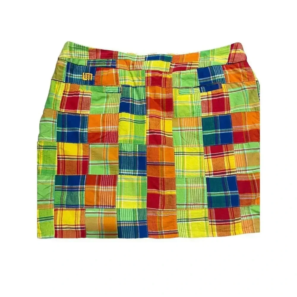 Loud Mouth Women's Patchwork Skort Golf Skirt size US 16 Plaid Cotton Pockets